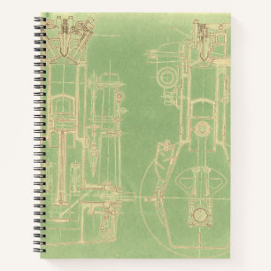 Schematische Planung Zeichnend Motor von Frühgas Notizbuch