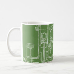 Schematische technische Zeichnung eines frühen Gas Kaffeetasse