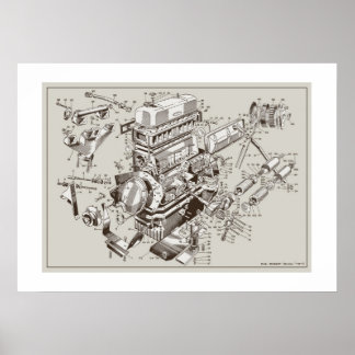 Schematisches MG "TF"-Motor-Poster - OffWhite Poster