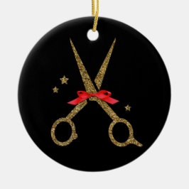 Schere aus goldenem Glitzer - Friseur Stylist Keramik Ornament