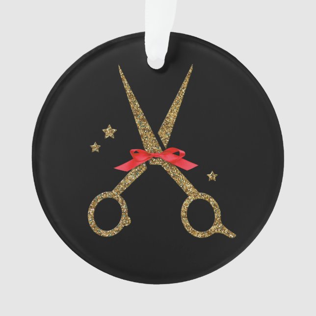 Schere aus goldenem Glitzer - Friseur Stylist Ornament (Vorderseite)