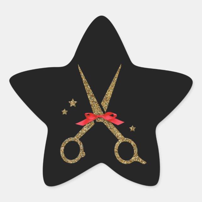 Schere aus goldenem Glitzer - Friseur Stylist Stern-Aufkleber (Vorderseite)