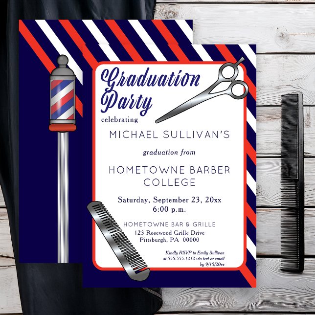 Schere | Comb Barber School Graduation Party Einladung (Scissors and Comb Barber School Graduation Party Invitation -- Print | Digital Download)