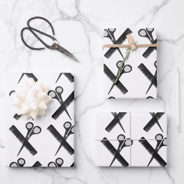 Schere Comb-Friseursalon Geschenkpapier Set (Vorderseite)