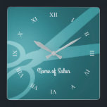 Schere | Cyan | Friseursalon Quadratische Wanduhr<br><div class="desc">Dunkle cyan Wand Uhr mit einem Paar Schere,  weiße römische Zahlen,  und die Möglichkeit,  Ihren Namen oder den Namen Ihres Unternehmens hinzuzufügen.</div>