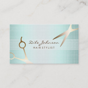 Schere Haar Stylist Gold Glitzer Linen Blue Visitenkarte