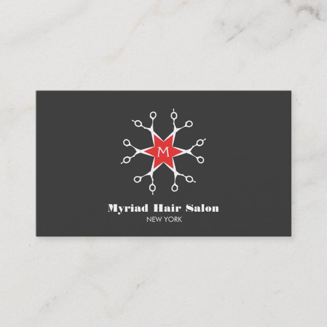 Schere Haar Stylist Haare Salon Black Monogram Visitenkarte (Vorderseite)