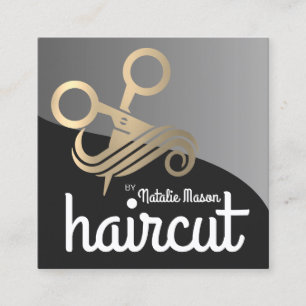 Schere Hair Golden Logo Salon Quadratische Visitenkarte
