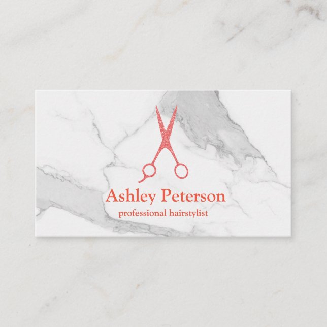 Schere Logo-Haarstylle Marmor & Rose Gold Visitenkarte (Vorderseite)