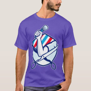 Schere mit der Hand des Barberholzes Schild Retro T-Shirt
