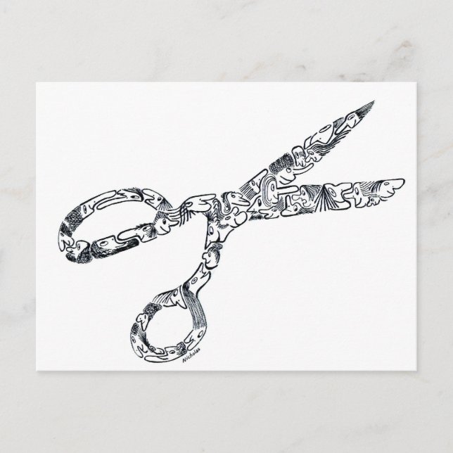 Schere mit Haarschnitten Postkarte (Vorderseite)