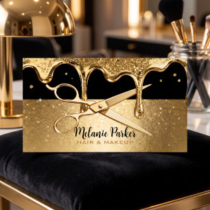 Schere mit schwarzem und goldenem Glitter-Tropfen  Visitenkarte