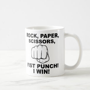 Schere, Stein, Papier, Faustschlag Lustiger Becher Kaffeetasse