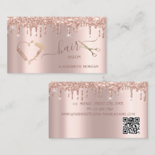Schere Trockner Bürste Rose Gold Glittertropfen  Visitenkarte