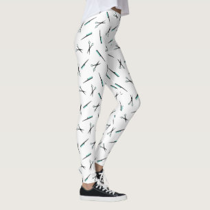 Schere-u. Kamm-Muster - weißer schwarzer Türkis Leggings