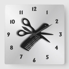 Schere und Kamm Quadratische Wanduhr
