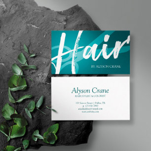 Schere und Pinselschrift   Cyan   Hair Stylist Visitenkarte