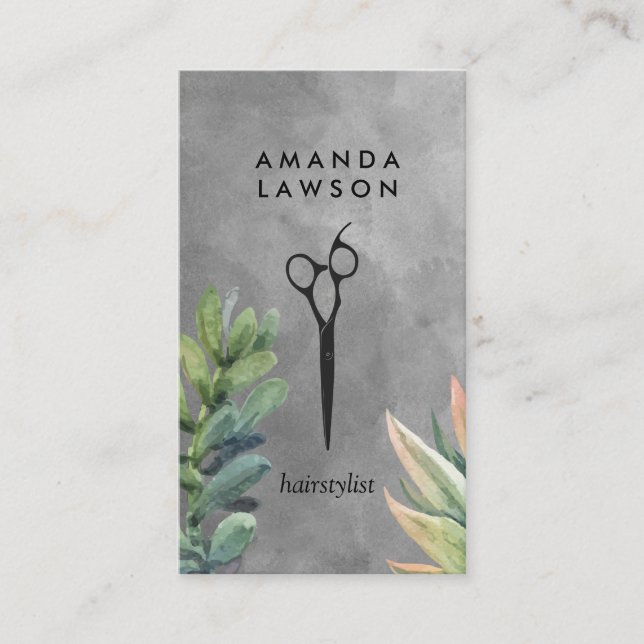 Schere | Wasserfarbe | Succulents Business Card Visitenkarte (Vorderseite)