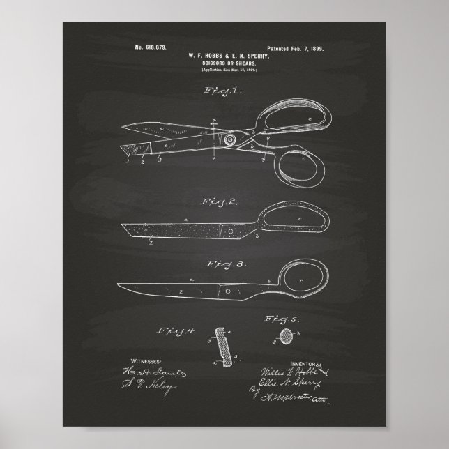 Scheren 1899 Chalkboard für Patentkunst Poster (Vorne)