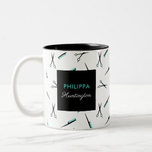 Scheren & Combs - Türkisblau - Name hinzufügen Zweifarbige Tasse