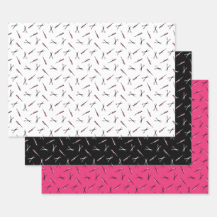 Scheren & Kombs rosa Haare Gestaltungsmuster Geschenkpapier Set