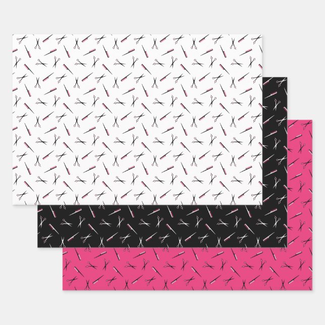 Scheren & Kombs rosa Haare Gestaltungsmuster Geschenkpapier Set (Set)