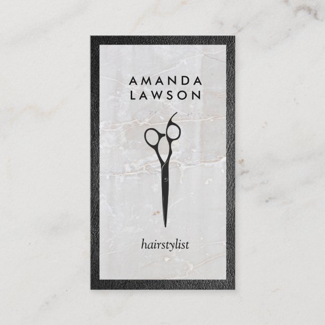 Scheren-Logo | Leder | Stein Visitenkarte (Vorderseite)