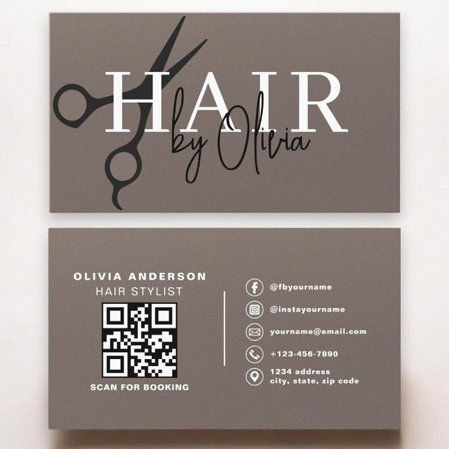 Scheren QR Code Hairstylist Mattbraun Visitenkarte (Von Creator hochgeladen)