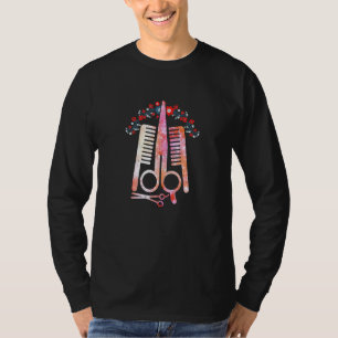 Scheren Werkzeuge des Trace Barber Floral Hairstyl T-Shirt