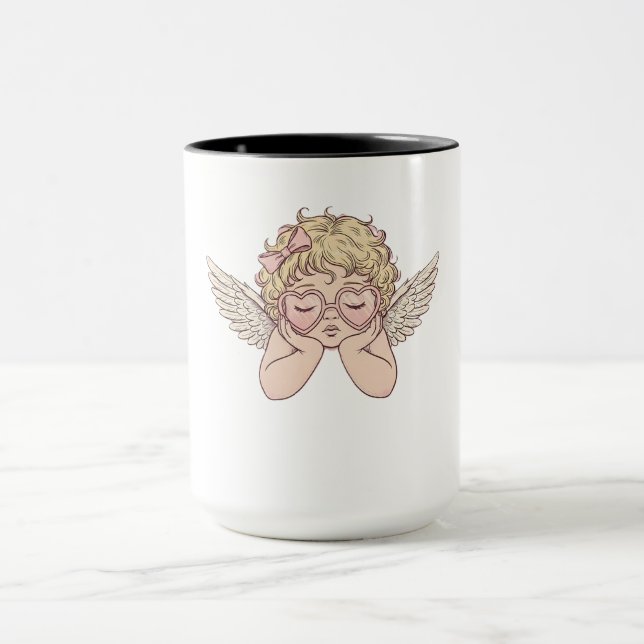 Scherenhafte Traumlandschaft Cherub mit Herz Tasse (Zentrum)
