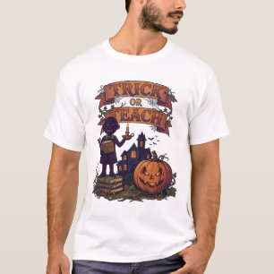 Scherz oder Lehre Schattenfigur Kürbis Spukhaus T-Shirt