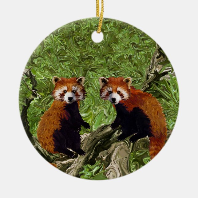 Scherzende rote Pandas Keramikornament (Vorne)
