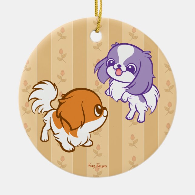 Scherzender Kawaii Welpen-Japaner Chin Keramik Ornament (Vorne)