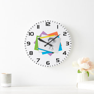 Scherzhafte Mädchen-Skizzenzeichnung mit farbenfro Große Wanduhr