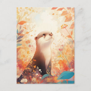 Scherzhafte Otter in blumiger Wiese Postkarte