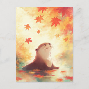 Scherzhafte Otter in Herbstwasserwiese Postkarte