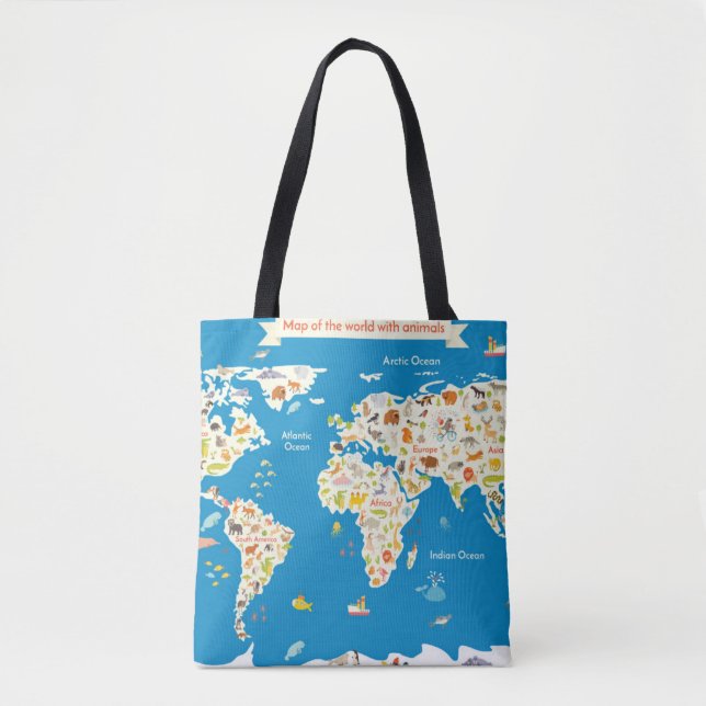 Scherzt Karte der Welt mit Tieren Tasche (Vorderseite)