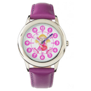 Scherzt Puppen-Kunstarmbanduhr der Mädchen Rosa, Armbanduhr