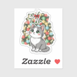 Scheue Mistelkatze süß errötende Weihnachtskatze Aufkleber