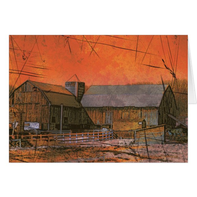 Scheune am Sonnenuntergang (Vorderseite (Horizontal))