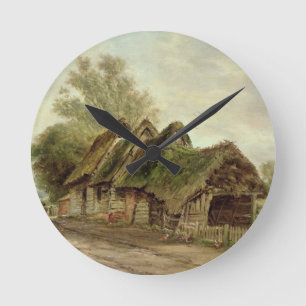 Scheunen bei Flatford (Öl auf Leinwand) Runde Wanduhr