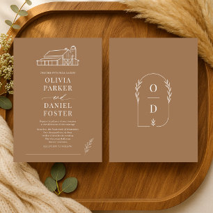 Scheunen-Farmhaus-Land-Linien-Kunst-Hochzeit Einladung