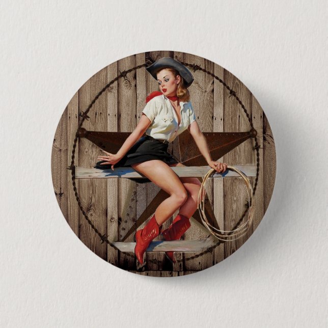 Scheunen-hölzernes Texas-Stern-Westernland Cowgirl Button (Vorderseite)