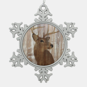 Scheunen-Holzrotwild des Outdoorsman-Westerns Schneeflocken Zinn-Ornament