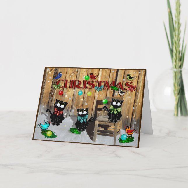 Scheunen-Katzen-Weihnachten Feiertagskarte (Vorderseite)
