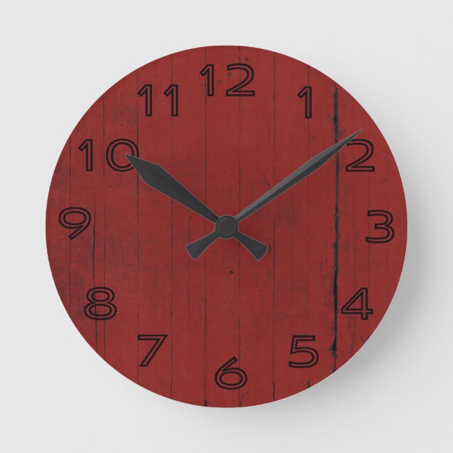 Scheunen-Tür-roter hölzerner Hintergrund Runde Wanduhr (Vorderseite)