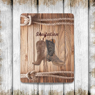 Scheunenholz Cowboy-Stiefel Western-Land-Hochzeit Einladung