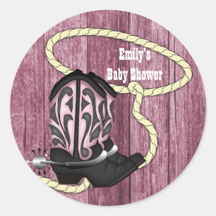 Scheunenholz Schwarz Rosa Cowboy-Stiefel Cowgirl-A Runder Aufkleber