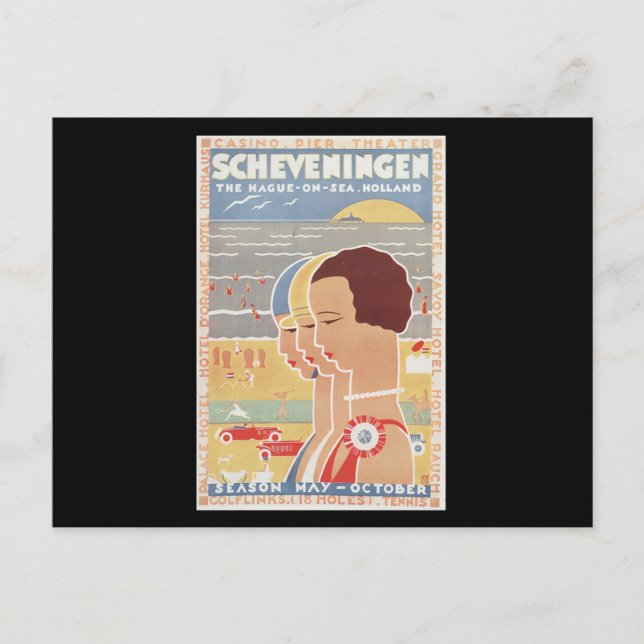 Scheveningen sun see vintage poster postkarte (Vorderseite)