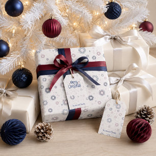 Schichtige Navy- und Burgunder-Schneeflocken Weihn Geschenkpapier